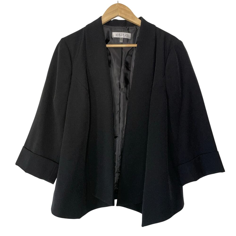 Kasper Women’s Open Front Blazer Drapey Wide Sleeve Crop Size 14W